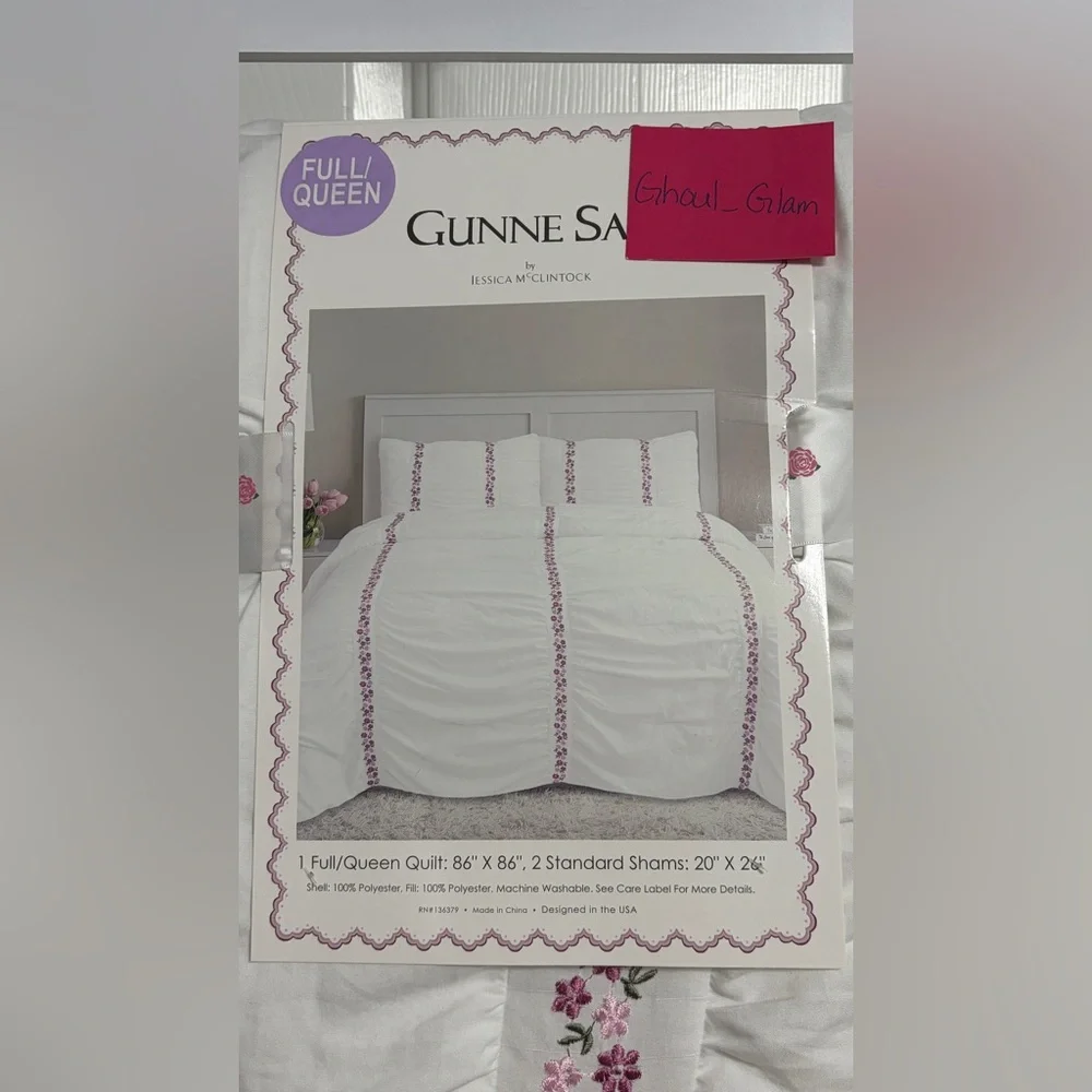 Gunne Sax White Duvet Cover with Floral Accents Vintage Inspired HTF - Picture 3 of 7